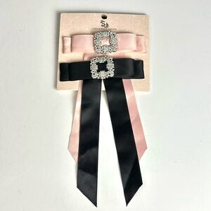 Sincerely Jules Set of 2 Rhinestone & Satin Hair Bows  Black & Pink. NEW